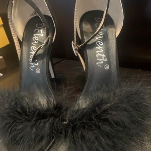 Black stiletto open toe heels